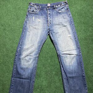 Men’s PRPS Distressed Jeans US 36 Mid-Wash Straight Leg Button-Fly